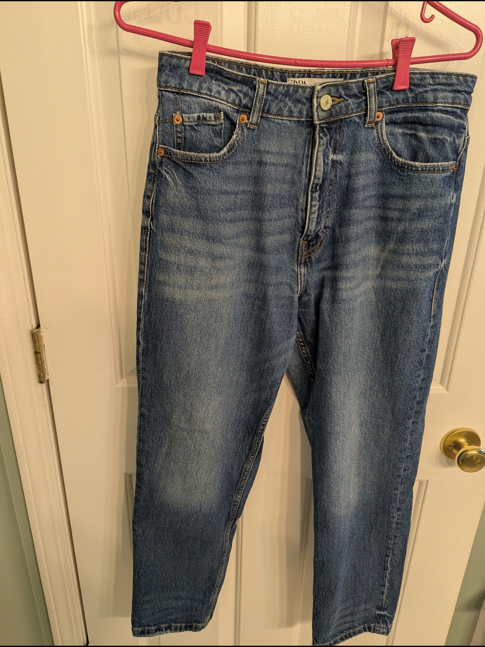 Zara Blue High-Rise Straight Jeans